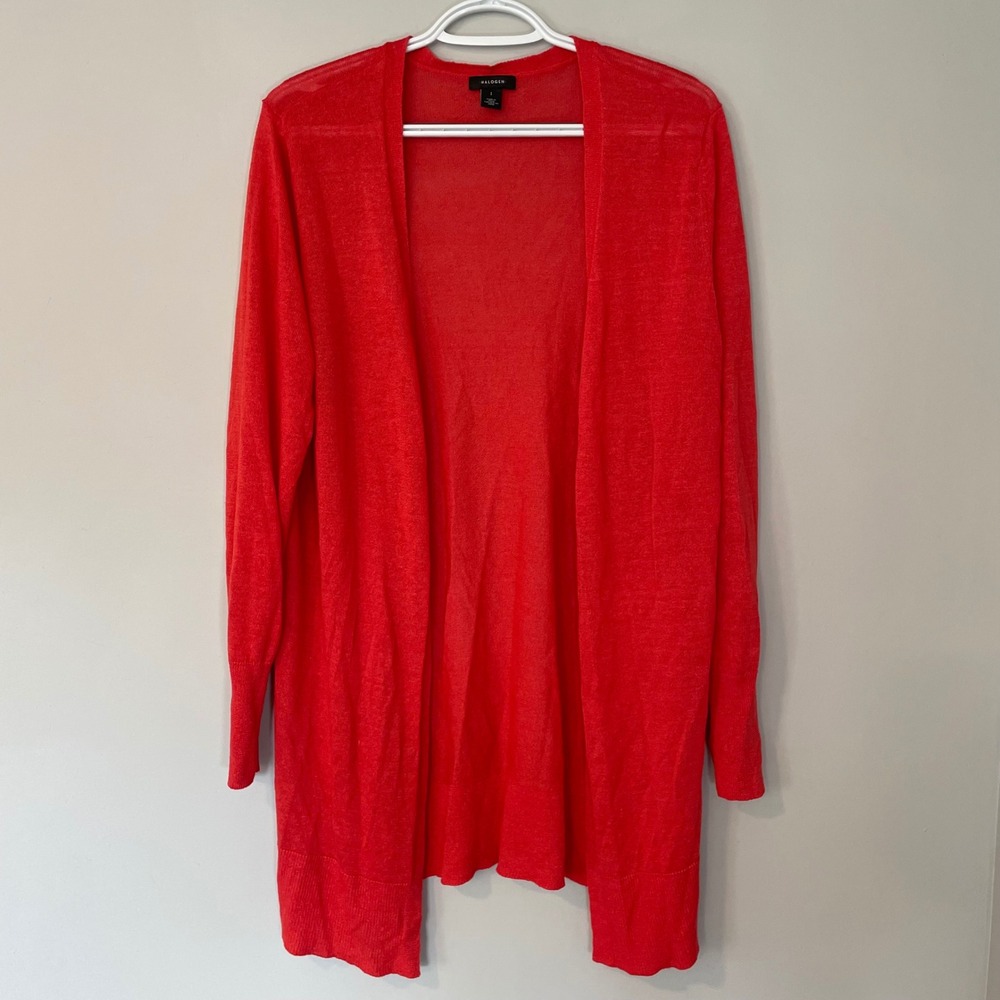 Halogen Linen Blend Coral Open Front Longline Cardigan Sweater Size L
Lagenlook